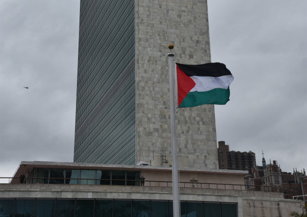 Palestinian flag flies outside UN