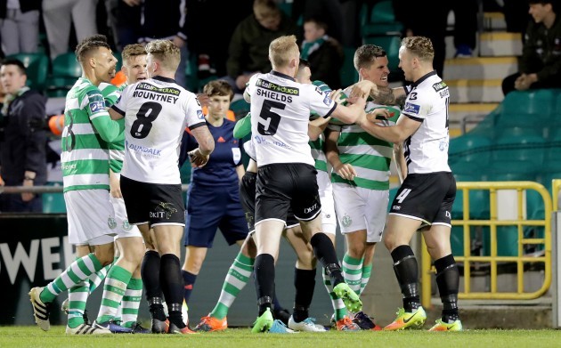 Shamrock Rovers and Dundalk players get involved in an altercation late in the game