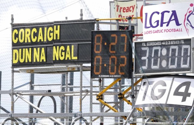 The scoreboard at the final whistle shows an overwhelming Cork win