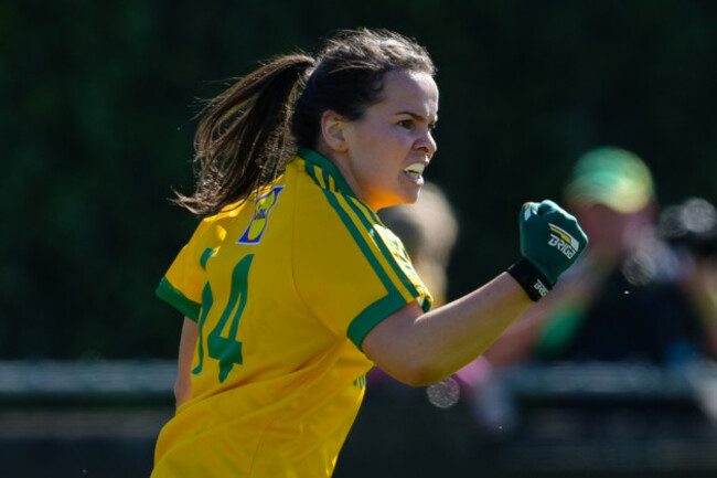 Geraldine McLaughlin celebrates scoring a goal