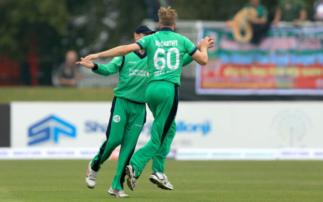 Barry McCarthy celebrates taking a wicket