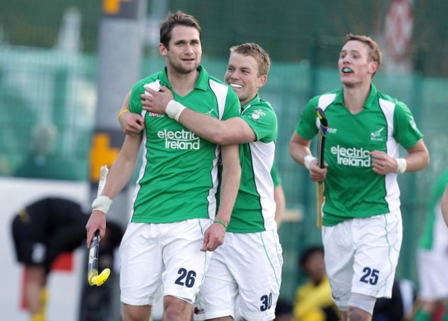 Paul Gleghorne and Stuart Loughrey celebrate