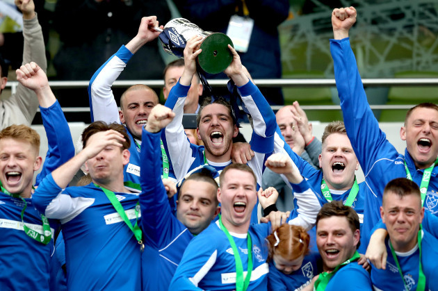 Kenneth Roche and David Andrews lift The FAI Intermediate Cup Final