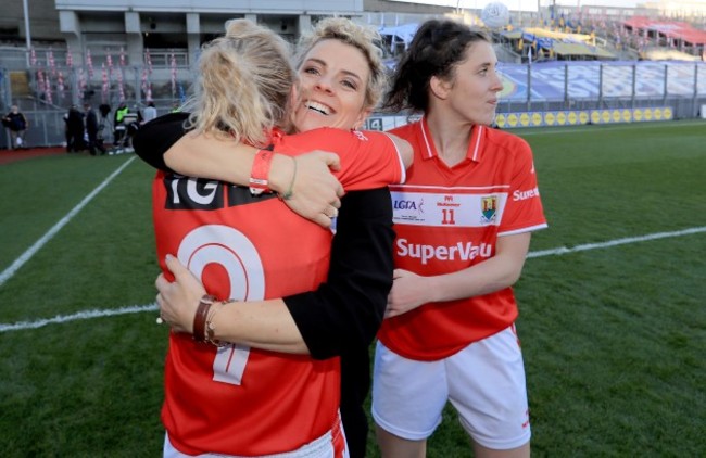 Valerie Mulcahy celebrates with Briege Corkery