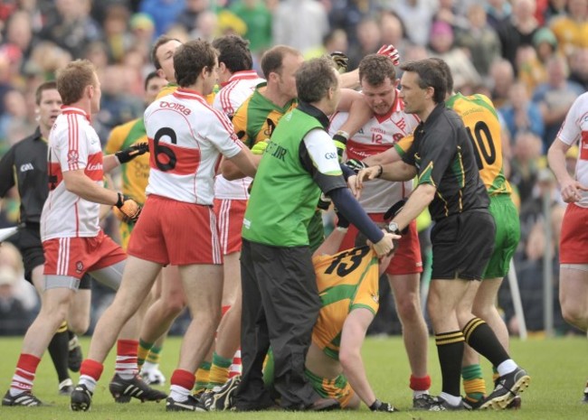 A fight breaks out during the match