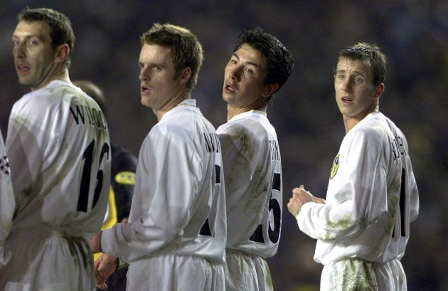 Leeds players form a wall 14/3/2001 DIGITAL