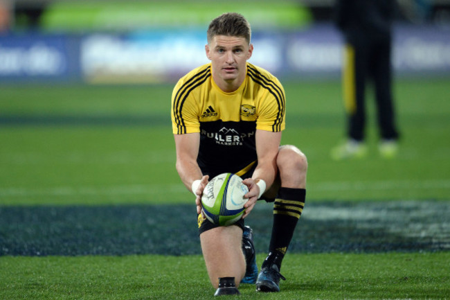 Beauden Barrett lines up a kick at goal