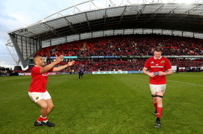 Donnacha Ryan celebrates after the game with Simon Zebo