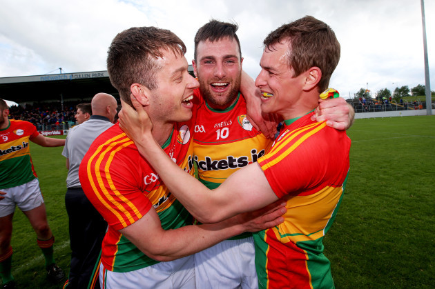 Paul Broderick, Eoghan Ruth and Sean Gannon celebrate after the game
