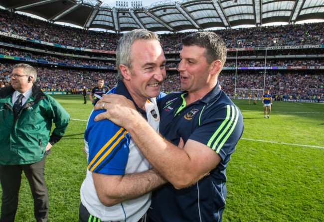 Michael Ryan celebrates with Denis Leamy