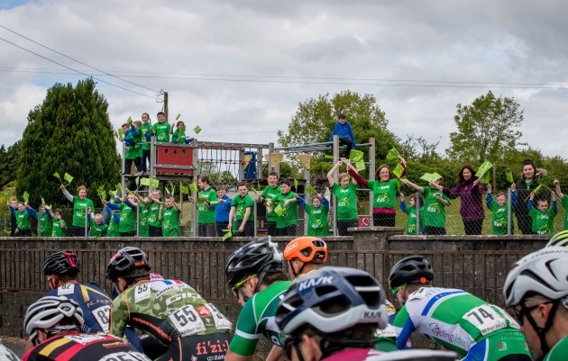 Children from Manulla National School, Castlebar cheer on the riders of the 2017 An Post Ras