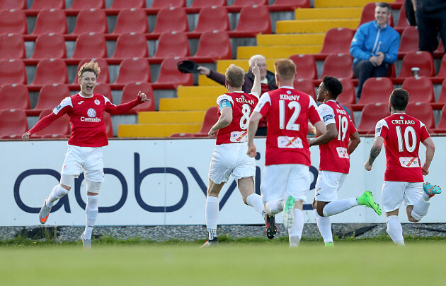 Kieran Sadlier celebrates scoring their first goal from a penalty