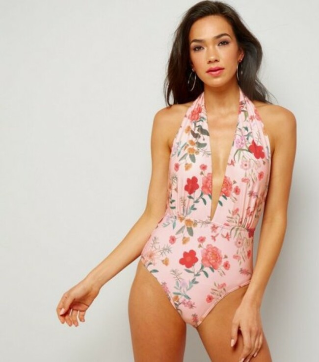 pink-floral-print-plunge-neck-swimsuit