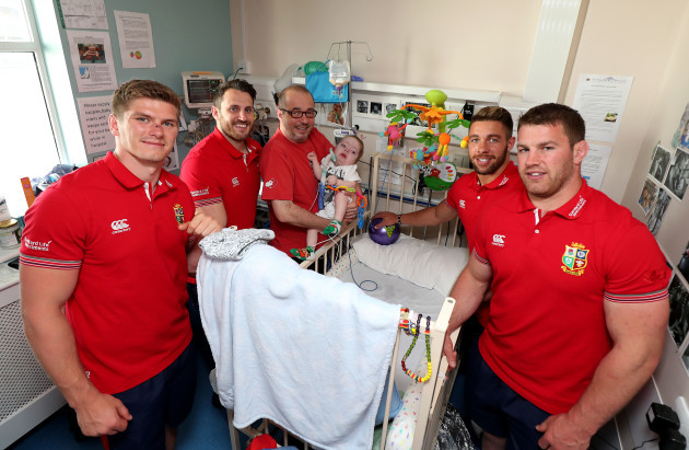 Owen Farrell, Tommy Seymour, Rhys Webb and Sean O'Brien with Henry Donnelly and Dad Robbie