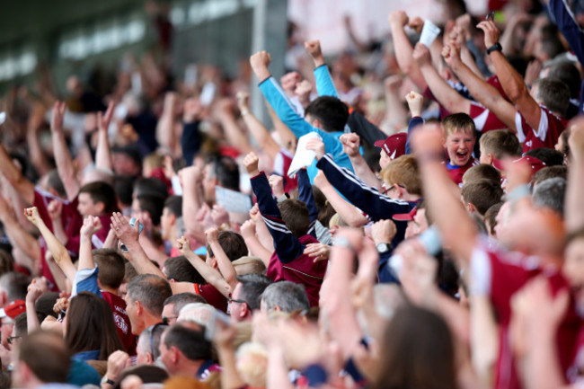 Galway fans celebrate the opening goal