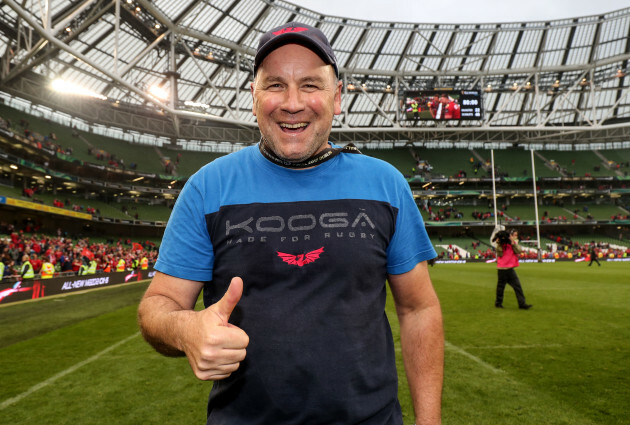 Wayne Pivac celebrates after the game