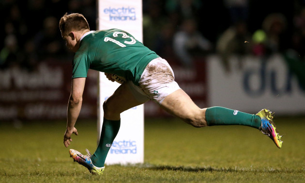 Garry Ringrose breaks free to score his side's fourth try