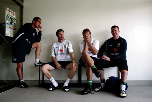 Ireland players before the press conference 10/6/2002