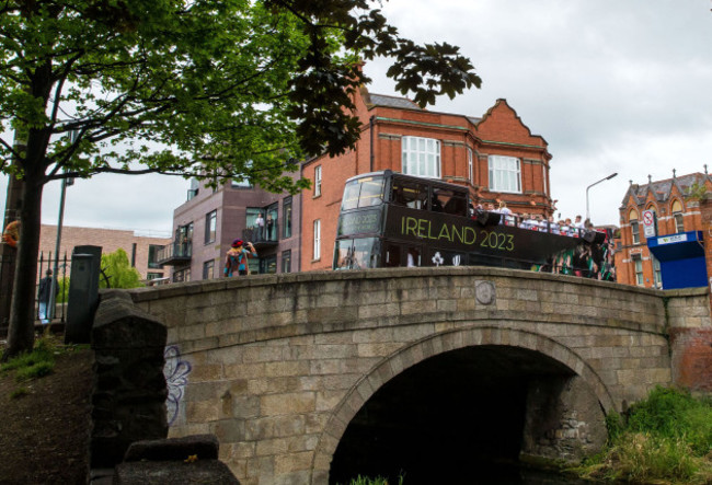 A view of the parade as it makes it's way over Baggot Bridge