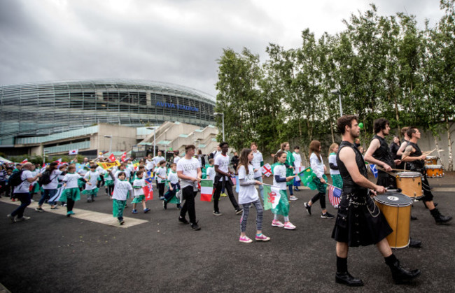 The parade leaves the Aviva Stadium