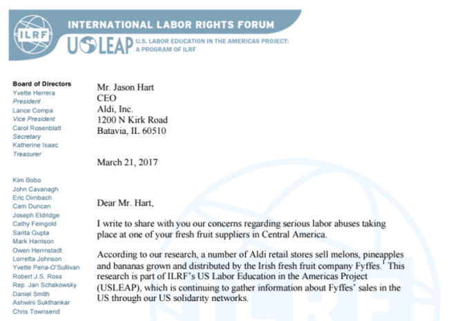 letter sent by US LEAP to Aldi 2