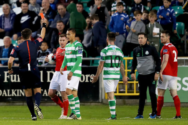 Graham Burke is sent off by Robert Hennessy