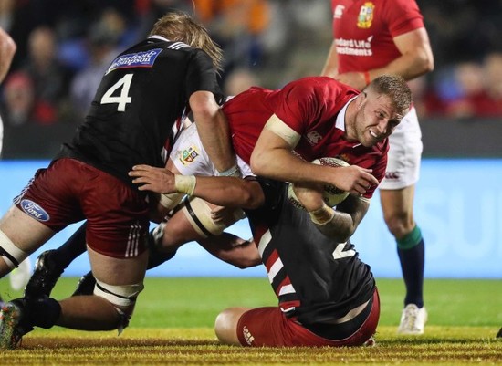 Ross Moriarty tackled by Sam Anderson-Heather and Josh Goodhue