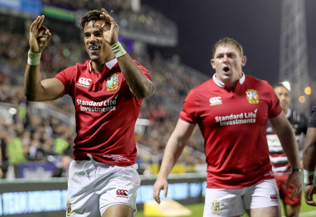 Anthony Watson celebrates scoring their first try