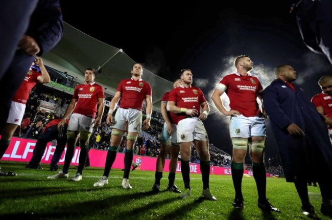 Justin Tipuric, Alun Wyn Jones, Stuart Hogg, George Kruis and Kyle Sinckler after the game