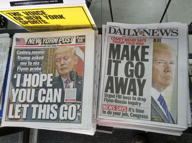 NY: New York papers report Trump allegedly urging Comey to drop Flynn probe
