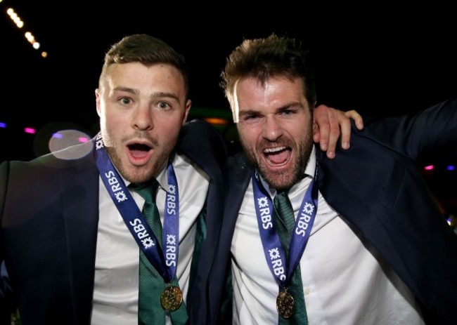 Robbie Henshaw and Jared Payne celebrate