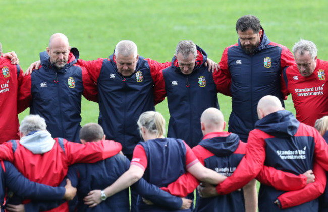 A minutes silence for the victims of the London  terrorist attack during the Captains Run Phil Pask Warren Gatland Rob Howley Andy Farrell and Bobby Strigeon