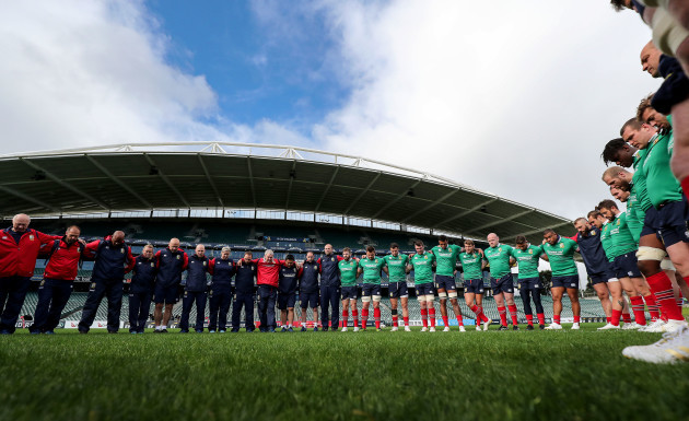 Members of the 2017 British  Irish Lions squad and management stand for a minutes silence in memory of the victims of the London Attacks