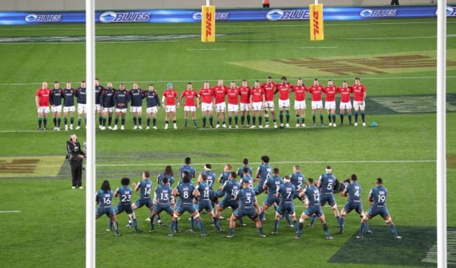 A view of the Lions team during the Blues Haka