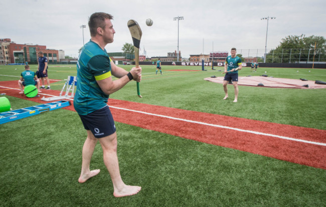 Niall Scannell and Jack O'Donoghue try their hand at hurling