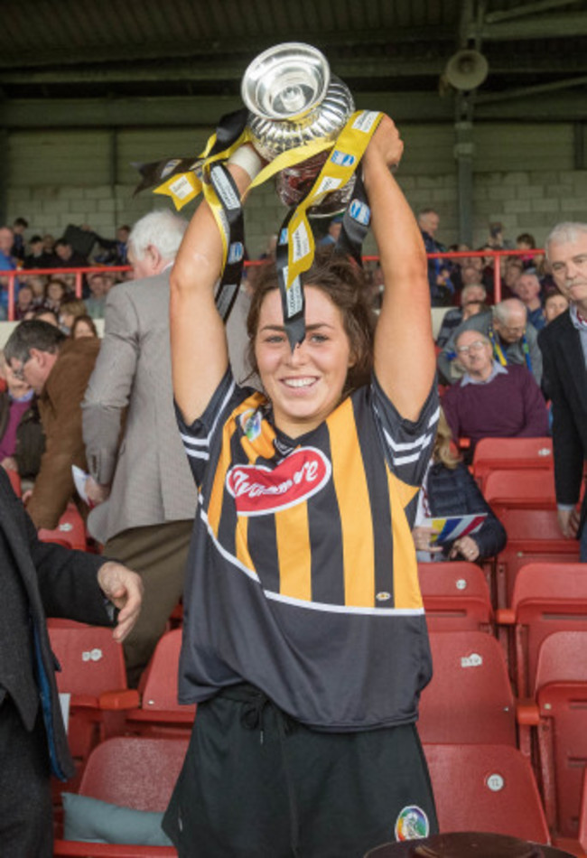Meighan Farrell lifts the Division 1 trophy