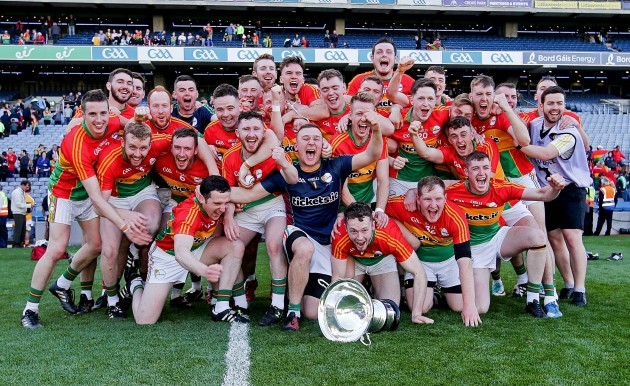 Carlow players celebrate after the game