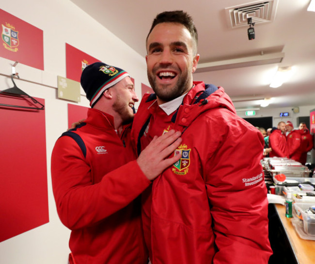 Stuart Hogg and Conor Murray celebrate winning