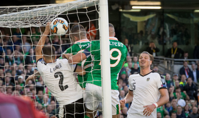 Shane Duffy scores a goal which was later disallowed