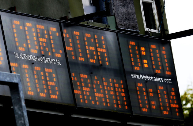 A view of the scoreboard at half-time