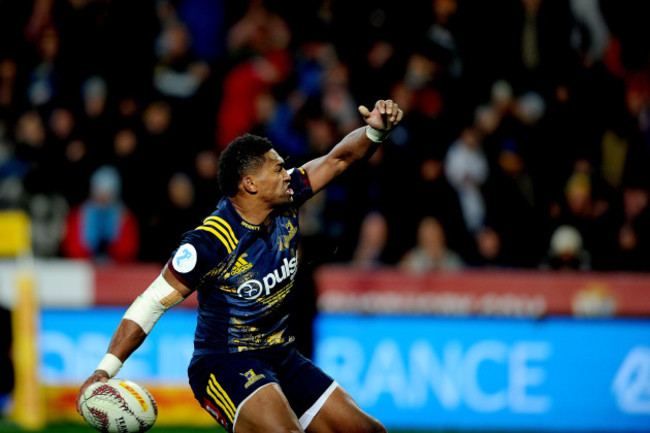 Waisake Naholo celebrates scoring their first try