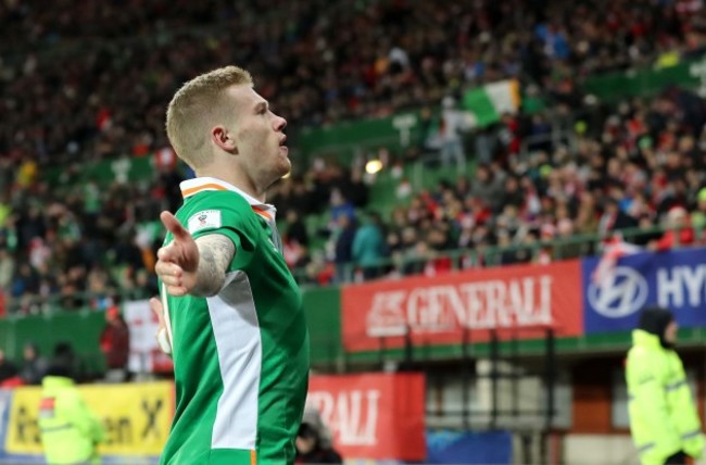 James McClean celebrates scoring the opening goal of the game