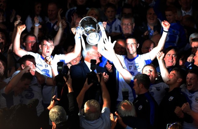 Patrick Curran and Adam Farrell lift the trophy