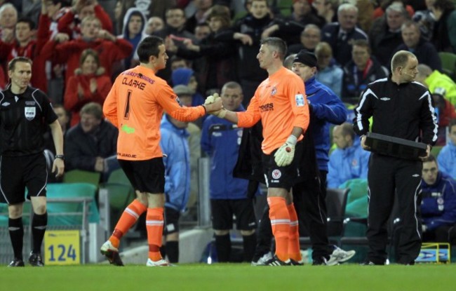 Ciaran Kelly comes on for first choice Brendan Clarke at the end of extra time