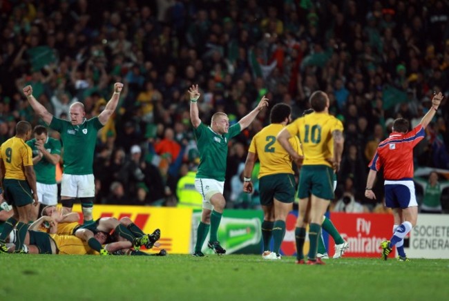 Paul O'Connell and Tom Court celebrate