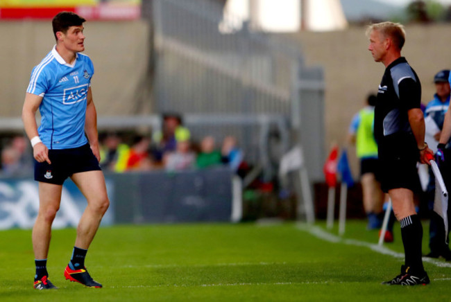 Diarmuid Connolly speaks to linesman Ciaran Branagan