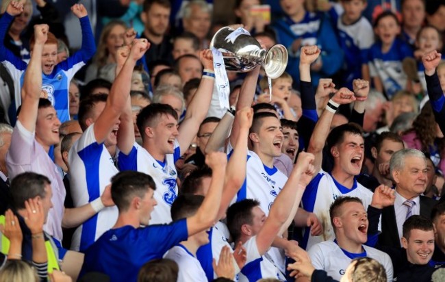 Patrick Curran and Adam Farrell lift the trophy