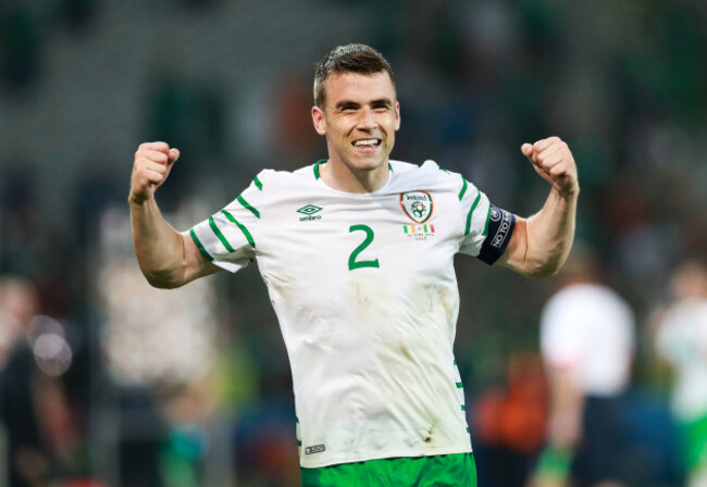 Seamus Coleman celebrates at the final whistle