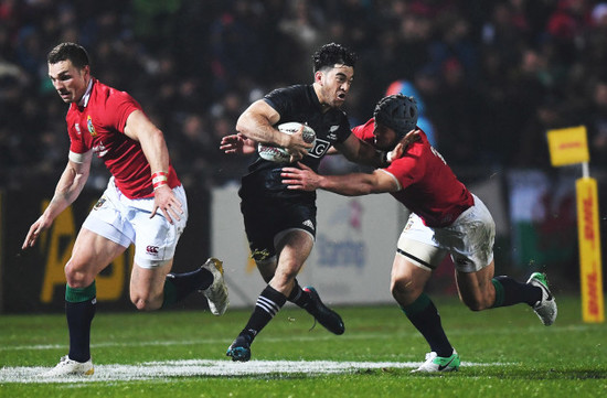 Nehe Milner-Skudder with George North and Jonathan Davies