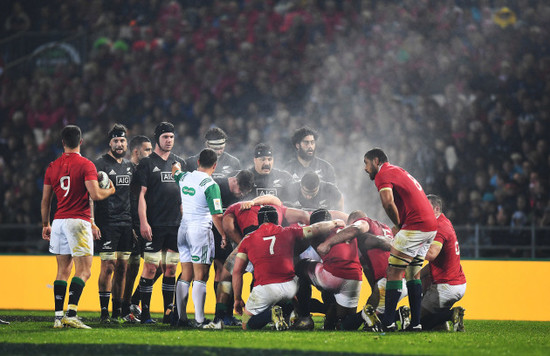 The Lions prepare for a scrum